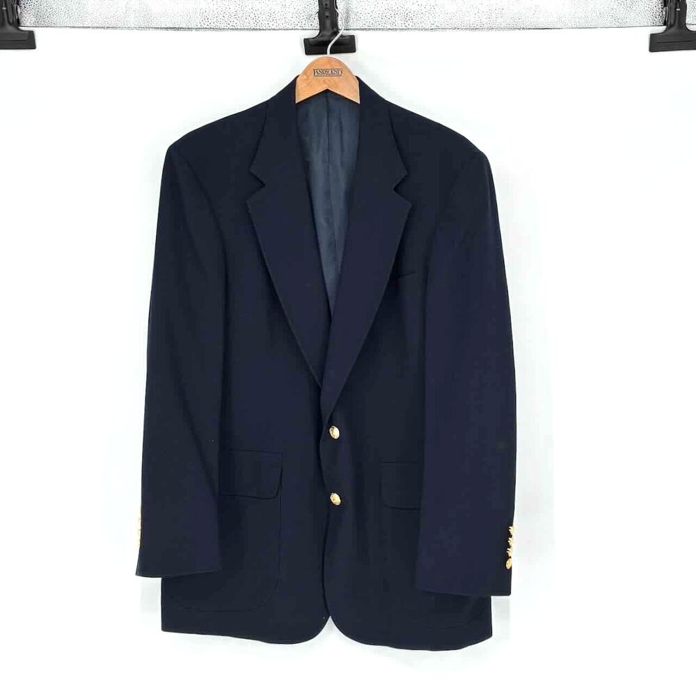 Lands' End Men's Navy Blue Wool Single Breasted 2-Button Blazer  - 41R